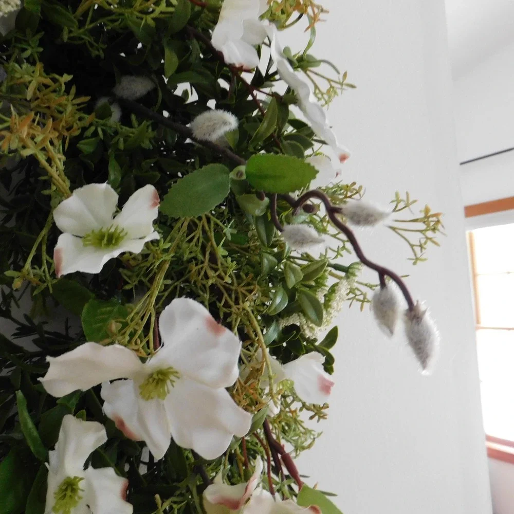 Year Round Greenery Wreath with‎ White Dogwood and Willow Branches Spring
